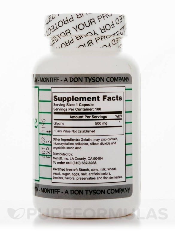 Pure Glycine 500 mg - 100 Capsules - Alternate View 1