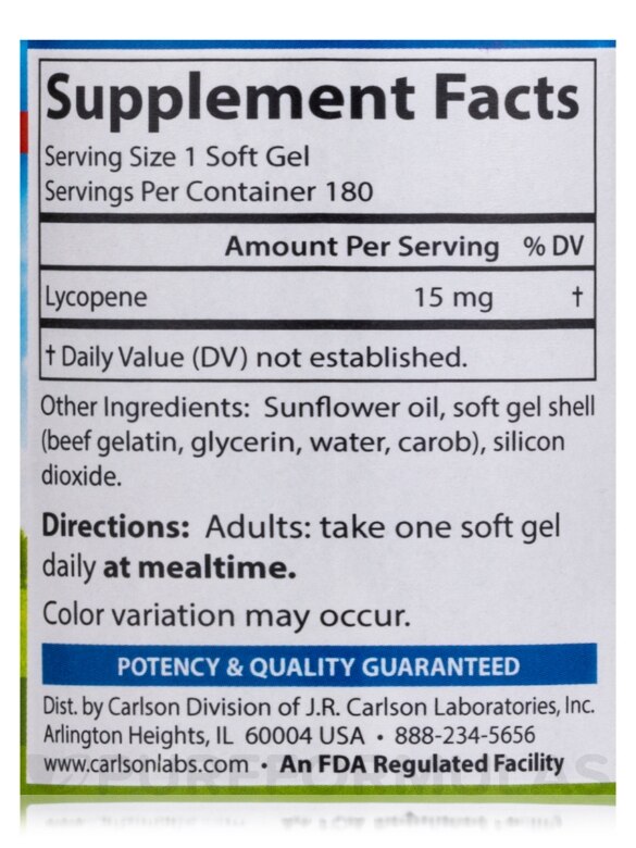 Lycopene 15 mg (Tomato-Free) - 180 Soft Gels - Alternate View 3