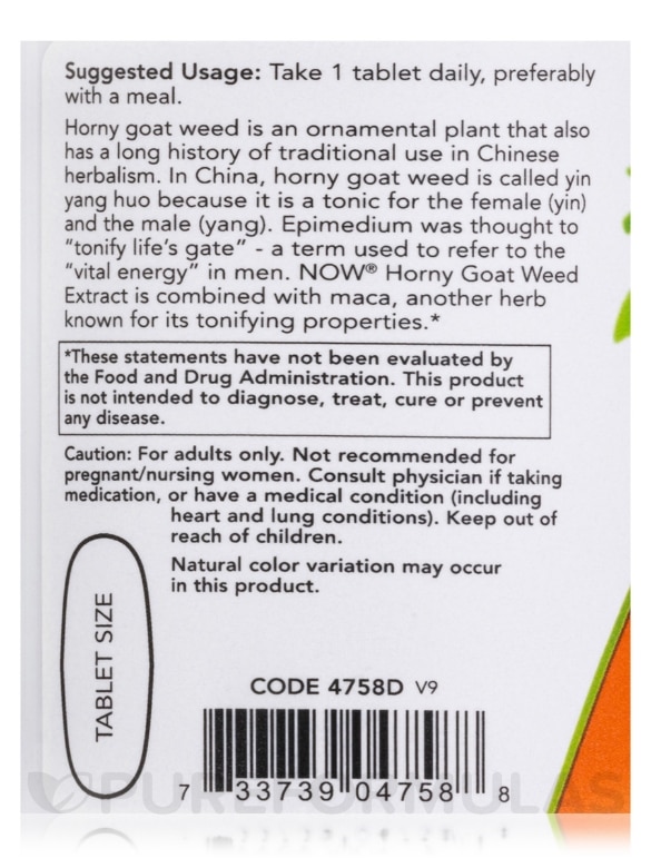 Horny Goat Weed Extract 750 mg - 90 Tablets - Alternate View 4