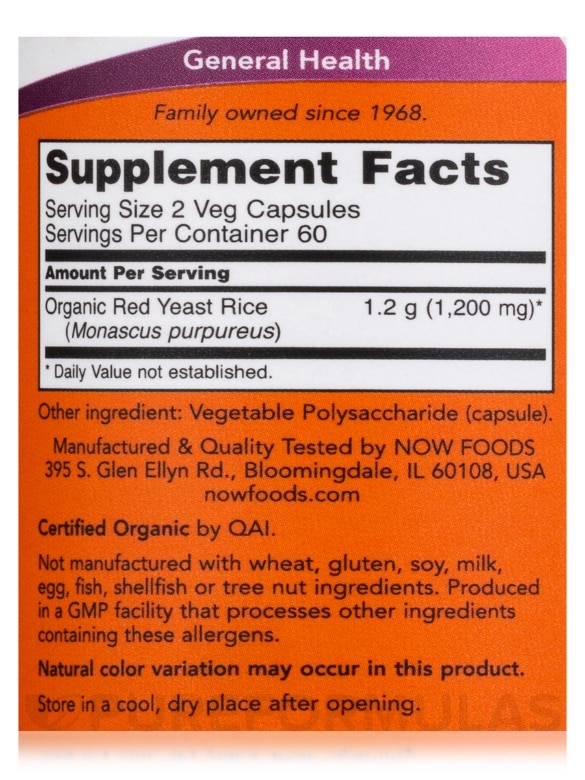 Red Yeast Rice 600 mg - 120 Veg Capsules - Alternate View 3