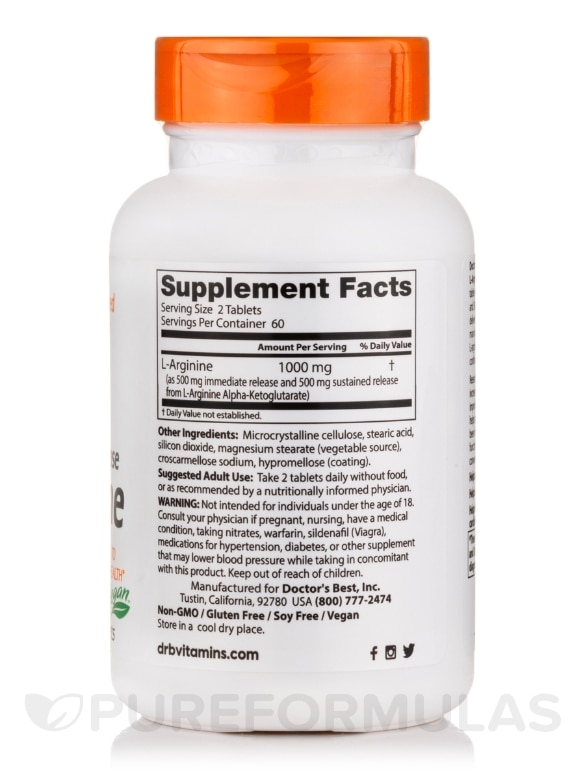 Sustained plus Immediate Release L-Arginine 500 mg - 120 Bilayer Tablets - Alternate View 1