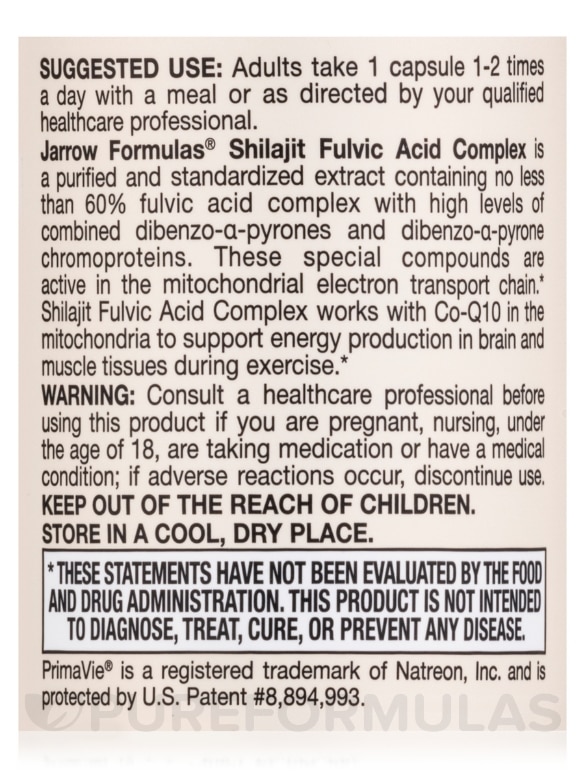 Shilajit Fulvic Acid Complex 250 mg - 60 Veggie Caps - Alternate View 4