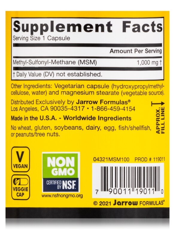 MSM 1000 mg - 100 Veggie Capsules - Alternate View 3