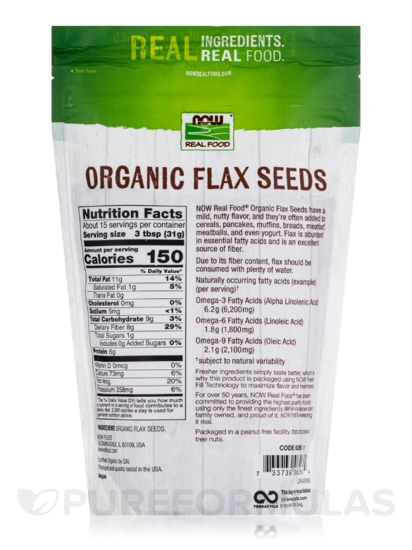 NOW Real Food® - Organic Flax Seeds - 16 oz (454 Grams) - Alternate View 1