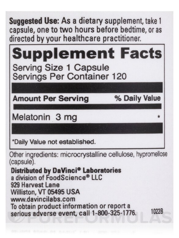 Melatonin-3 3 mg - 120 Capsules - Alternate View 3