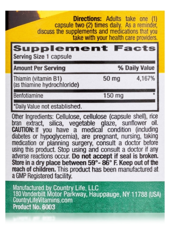 Benfotiamine with Thiamin 150 mg - 60 Vegan Capsules - Alternate View 3