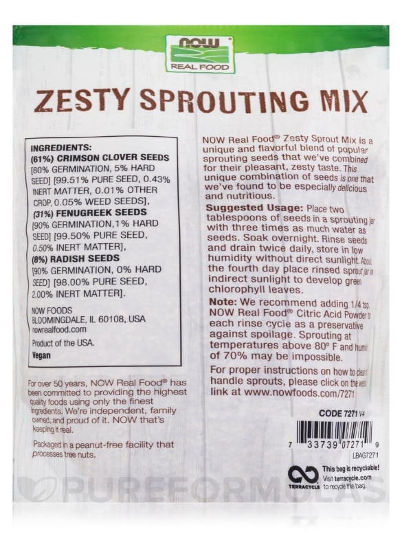 NOW Real Food® - Zesty Sprouting Mix (Clover, Fenugreek and Radish) - 16 oz (454 Grams) - Alternate View 2