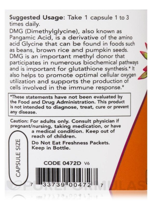 DMG 125 mg - 100 Veg Capsules - Alternate View 4
