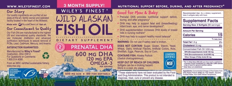 Wild Alaskan Fish Oil - Prenatal DHA 600 mg - 60 Fish Softgels - Alternate View 3