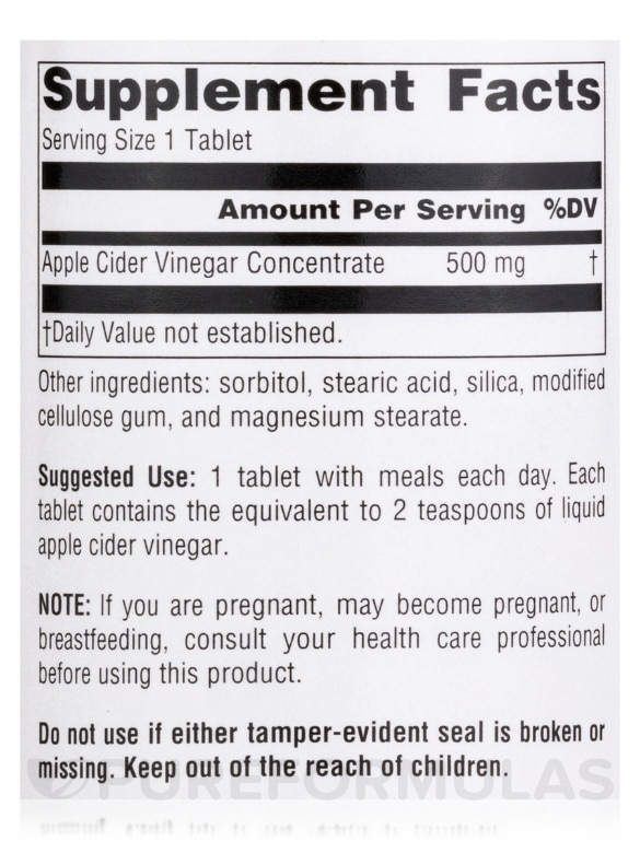 Apple Cider Vinegar 500 mg - 180 Tablets - Alternate View 4