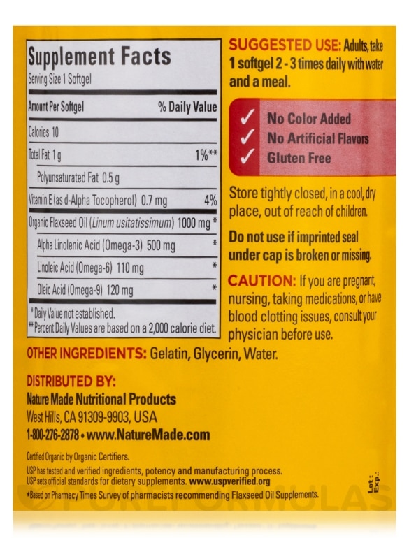 Flaxseed Oil 1000 mg - 180 Softgels - Alternate View 4