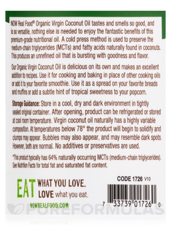 NOW Real Food® - Virgin Coconut Oil (Certified Organic) - 20 fl. oz (591 ml) - Alternate View 4