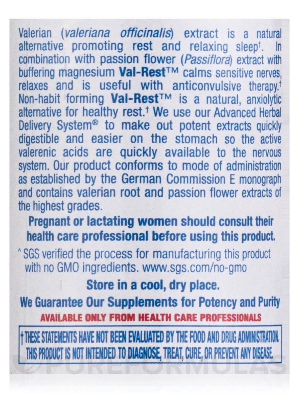 Val-Rest with Passion Flower 125 mg - 100 Vegan Tablets - Alternate View 5
