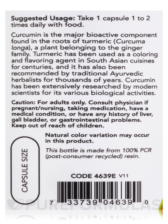 Curcumin - 120 Vegetarian Capsules - Alternate View 4
