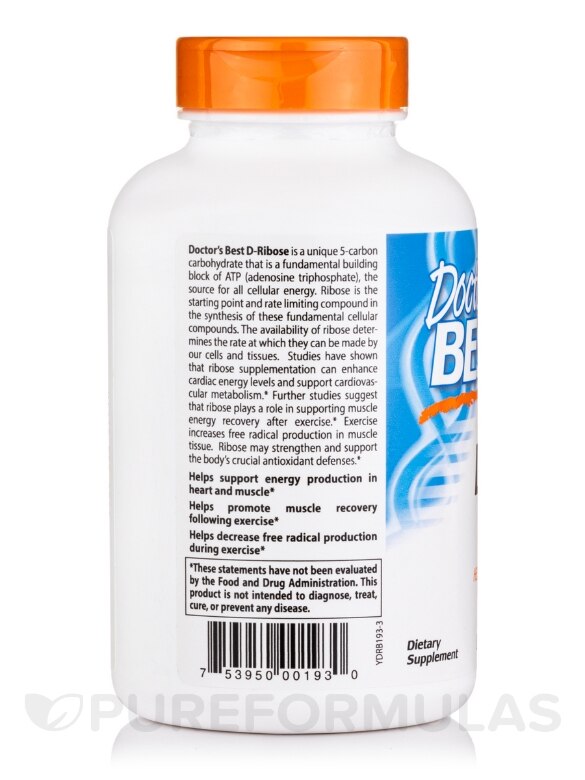 D-Ribose 500 mg with BioEnergy™ Ribose - 120 Veggie Capsules - Alternate View 2