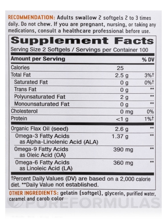 Flax Oil 1300 mg - 200 Softgels - Alternate View 3