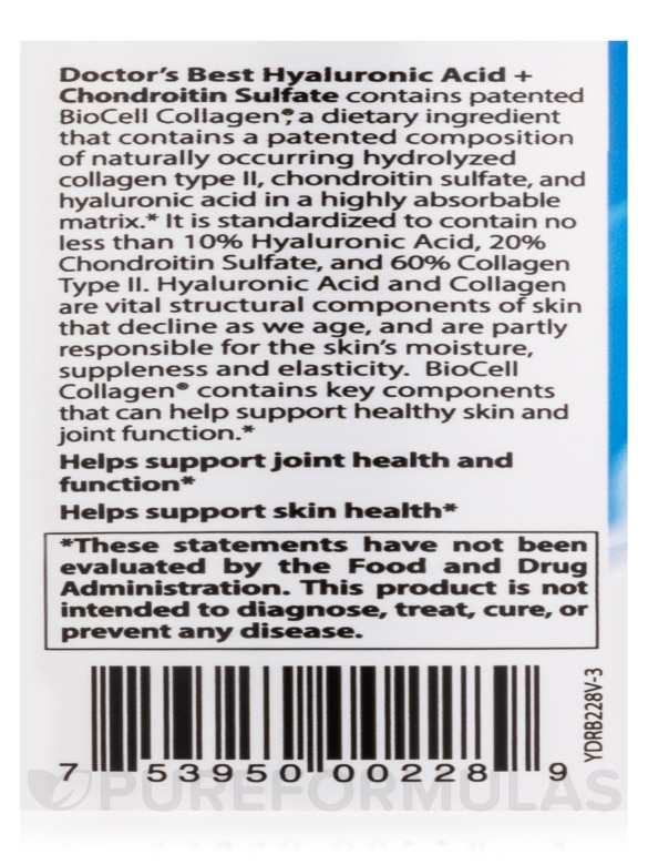 Hyaluronic Acid + Chondroitin Sulfate with BioCell Collagen® - 180 Capsules - Alternate View 4