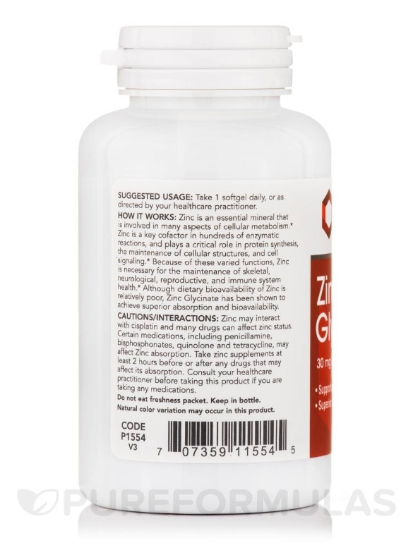 Zinc Glycinate (30 mg Albion® TRAACS® Zinc) - 120 Softgels - Alternate View 2