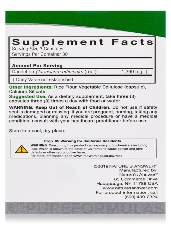 Dandelion Root 1260 mg - 90 Vegetarian Capsules - Alternate View 7