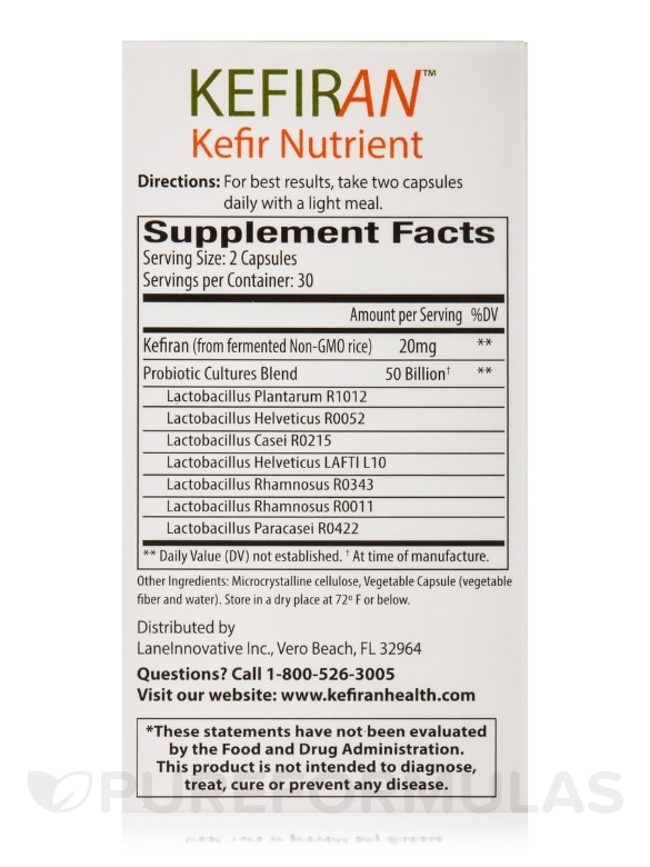 Kefiran™ Kefir Nutrient +50 Billion Active Probiotic Cultures per Serving - 60 Veggie Capsules - Alternate View 3