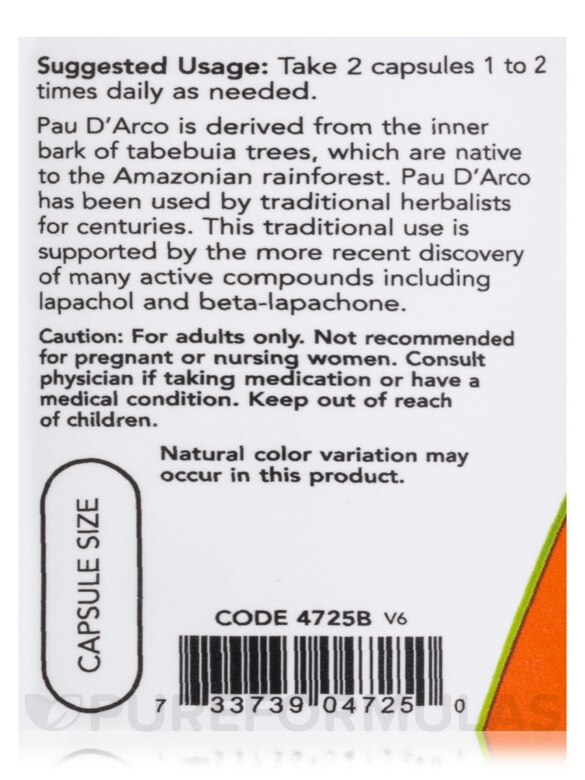 Pau D'Arco 500 mg - 100 Capsules - Alternate View 4
