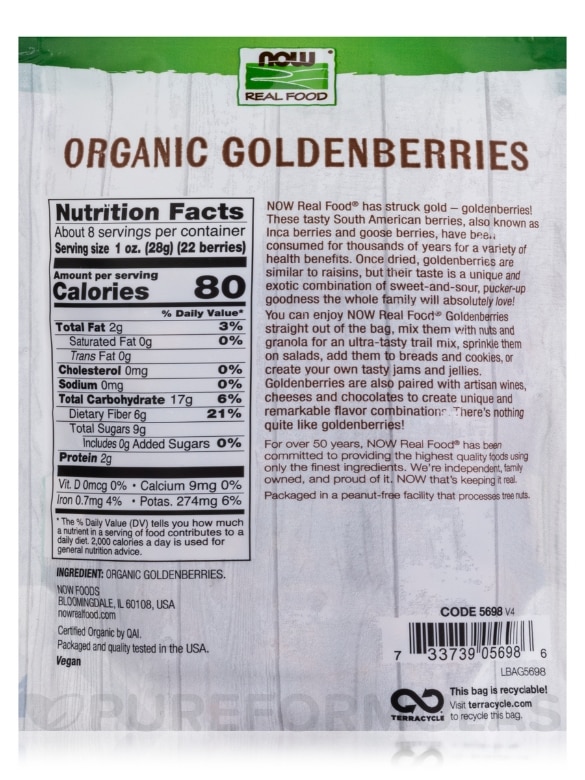NOW Real Food® - GoldenBerries (Certified Organic) - 8 oz (227 Grams) - Alternate View 2