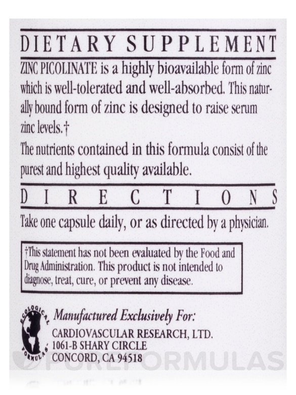 Zinc Picolinate - 60 Capsules - Alternate View 4
