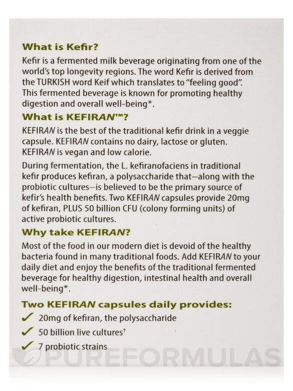 Kefiran™ Kefir Nutrient +50 Billion Active Probiotic Cultures per Serving - 60 Veggie Capsules - Alternate View 9