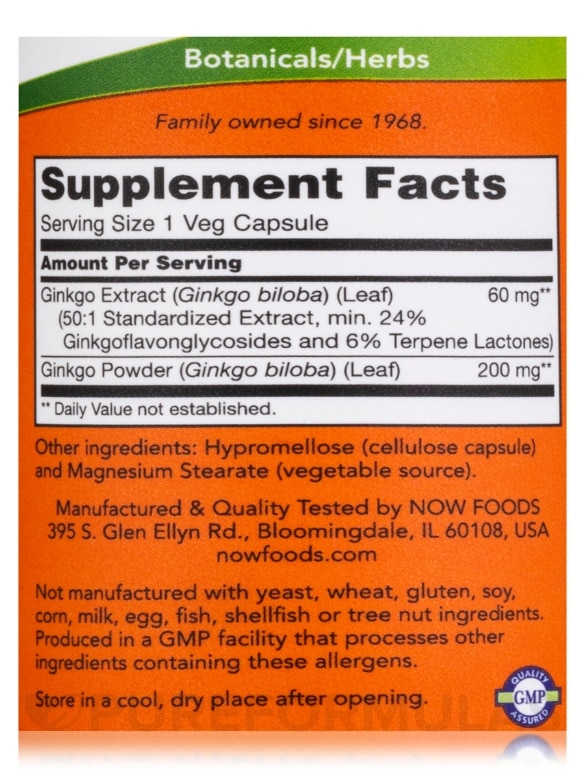 Ginkgo Biloba 60 mg - 120 Vegetarian Capsules - Alternate View 3