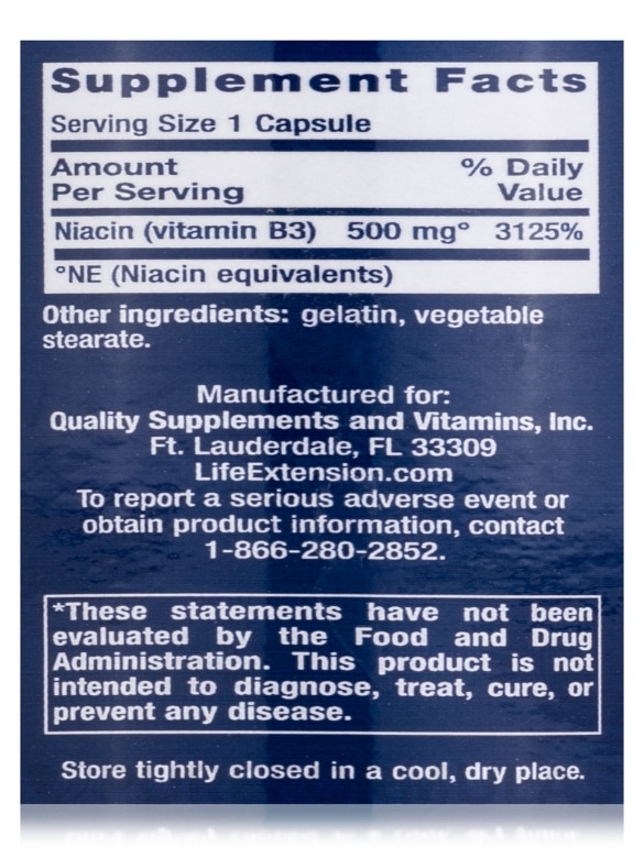 Vitamin B3 Niacin 500 mg - 100 Capsules - Alternate View 3