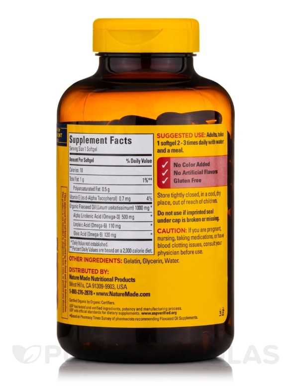 Flaxseed Oil 1000 mg - 180 Softgels - Alternate View 2