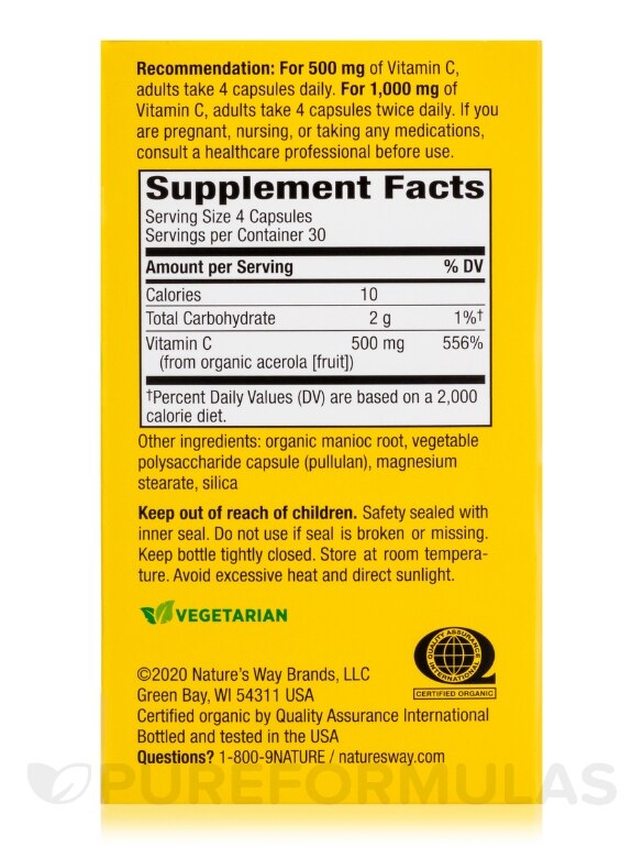 Alive!® Vitamin C Organic - 120 Vegetarian Capsules - Alternate View 4