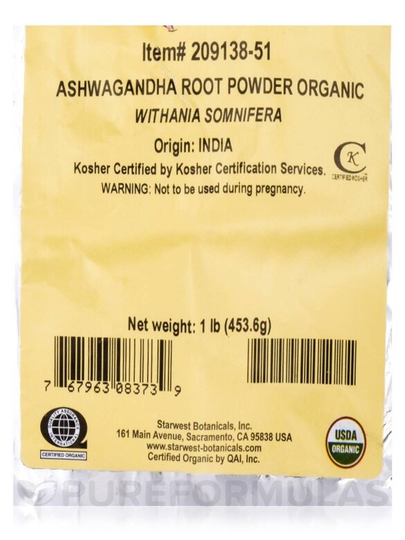 Ashwagandha Root Powder - 1 lb (453.6 Grams) - Alternate View 1