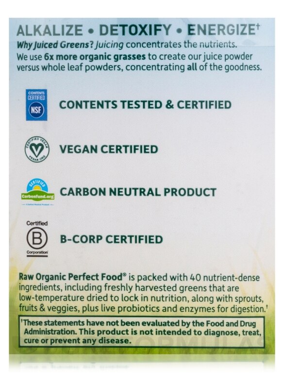 Raw Organic Perfect Food® Green Superfood Juiced Greens Powder, Chocolate Flavor - 11.9 oz (338 Grams) - Alternate View 5