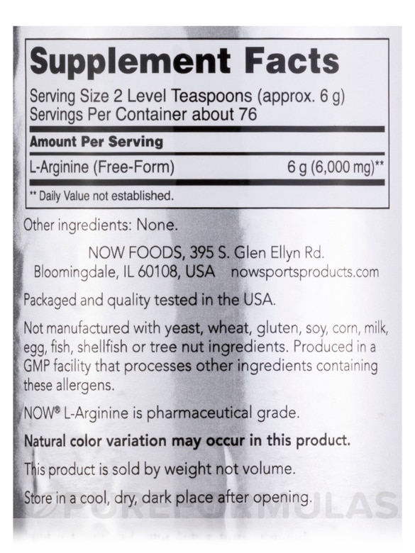 NOW® Sports - L-Arginine Powder - 1 lb (454 Grams) - Alternate View 3