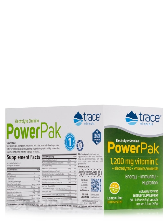 Electrolyte Stamina Power Pak, Lemon Lime Flavor - 1 Box of 30 Single-serve Packets