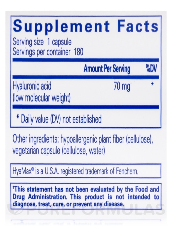 Hyaluronic Acid - 180 Capsules - Alternate View 3