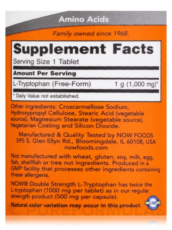 L-Tryptophan 1000 mg - 60 Tablets - Alternate View 3