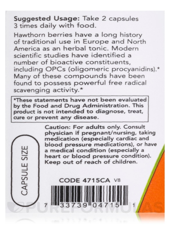 Hawthorn Berry 540 mg - 100 Capsules - Alternate View 4