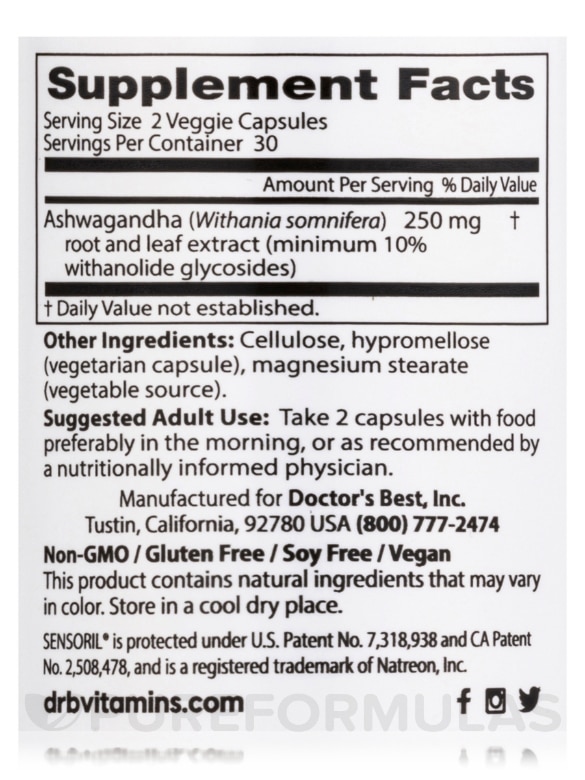 Ashwagandha with Sensoril® 125 mg - 60 Veggie Capsules - Alternate View 3