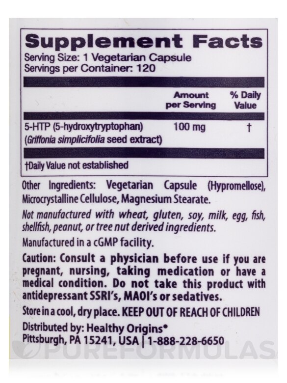 5-HTP 100 mg - 120 Veggie Capsules - Alternate View 3
