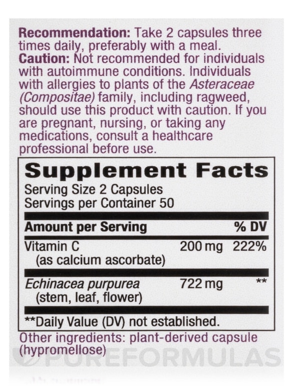 Echinacea and Vitamin C - 100 Capsules - Alternate View 4