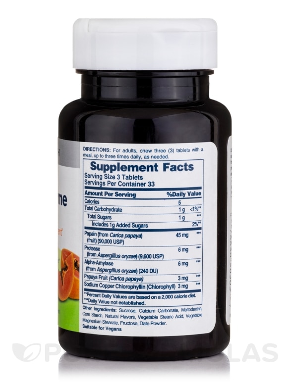 Papaya Enzyme with Chlorophyll - 100 Chewable Tablets - Alternate View 1