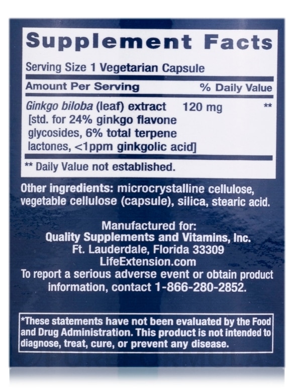 Ginkgo Biloba Certified Extract 120 mg - 365 Vegetarian Capsules - Alternate View 3