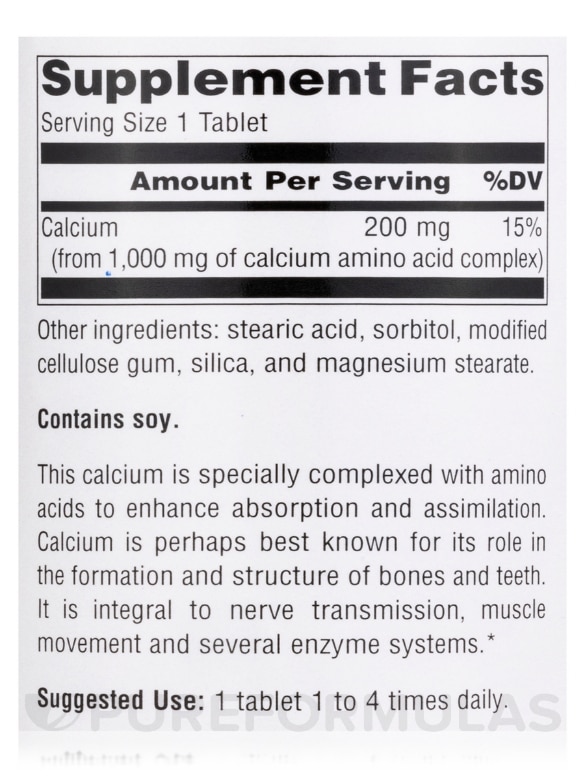 Calcium Amino Acid Chelate - 250 Tablets - Alternate View 3