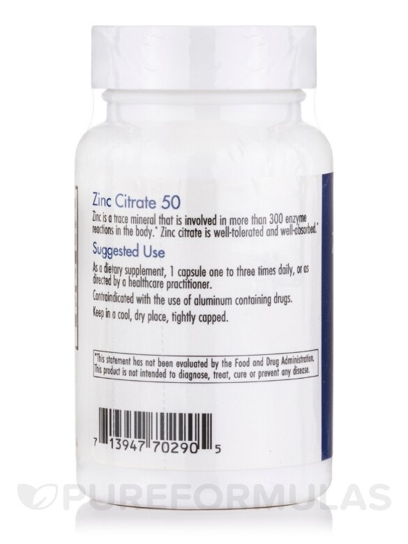 Zinc Citrate 50 mg - 60 Vegetarian Capsules - Alternate View 2