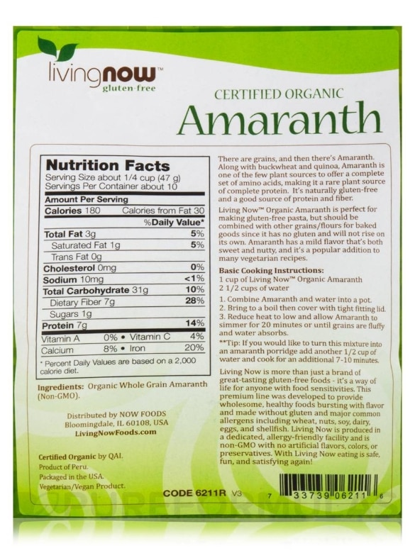 LivingNow™ Amaranth Grain (Organic) - 16 oz (454 Grams) - Alternate View 2