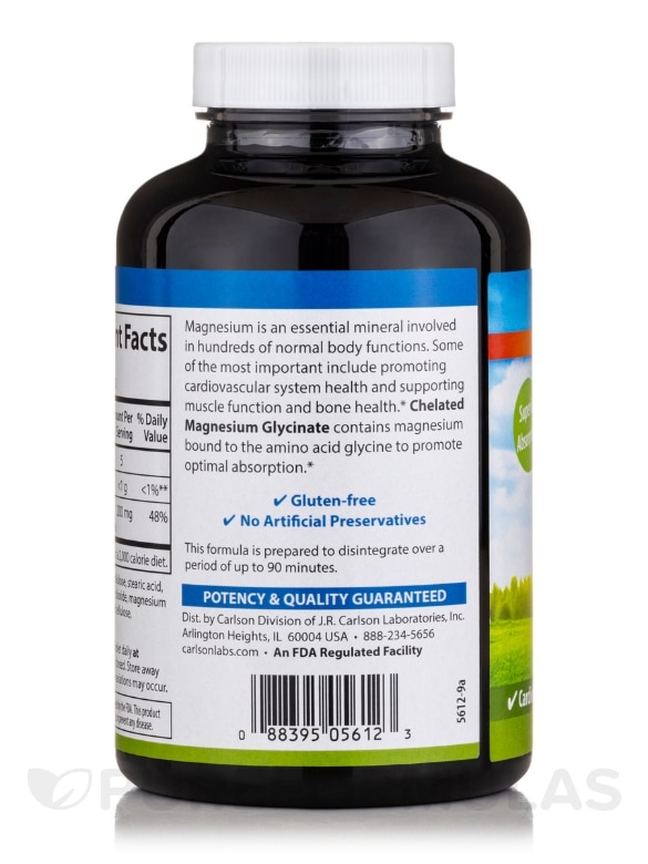 Chelated Magnesium Glycinate 200 mg - 180 Tablets - Alternate View 2