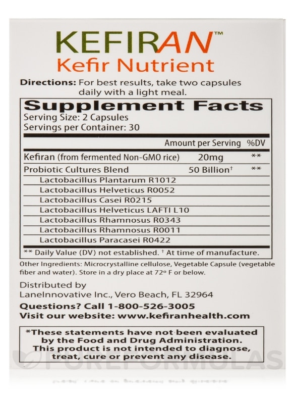 Kefiran™ Kefir Nutrient +50 Billion Active Probiotic Cultures per Serving - 60 Veggie Capsules - Alternate View 7
