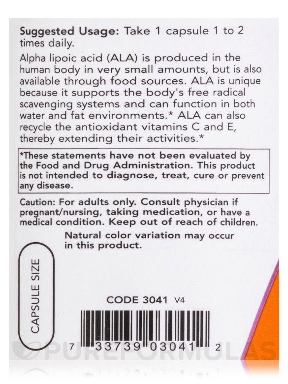 Alpha Lipoic Acid 100 mg - 120 Veg Capsules - Alternate View 4
